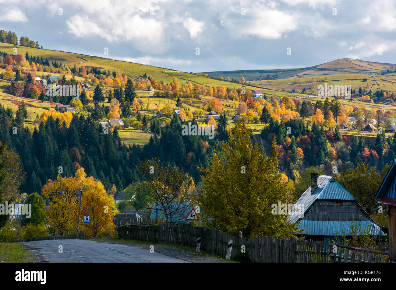 Carpathian mountain village in autumn. lovely countryside scenery Stock ...