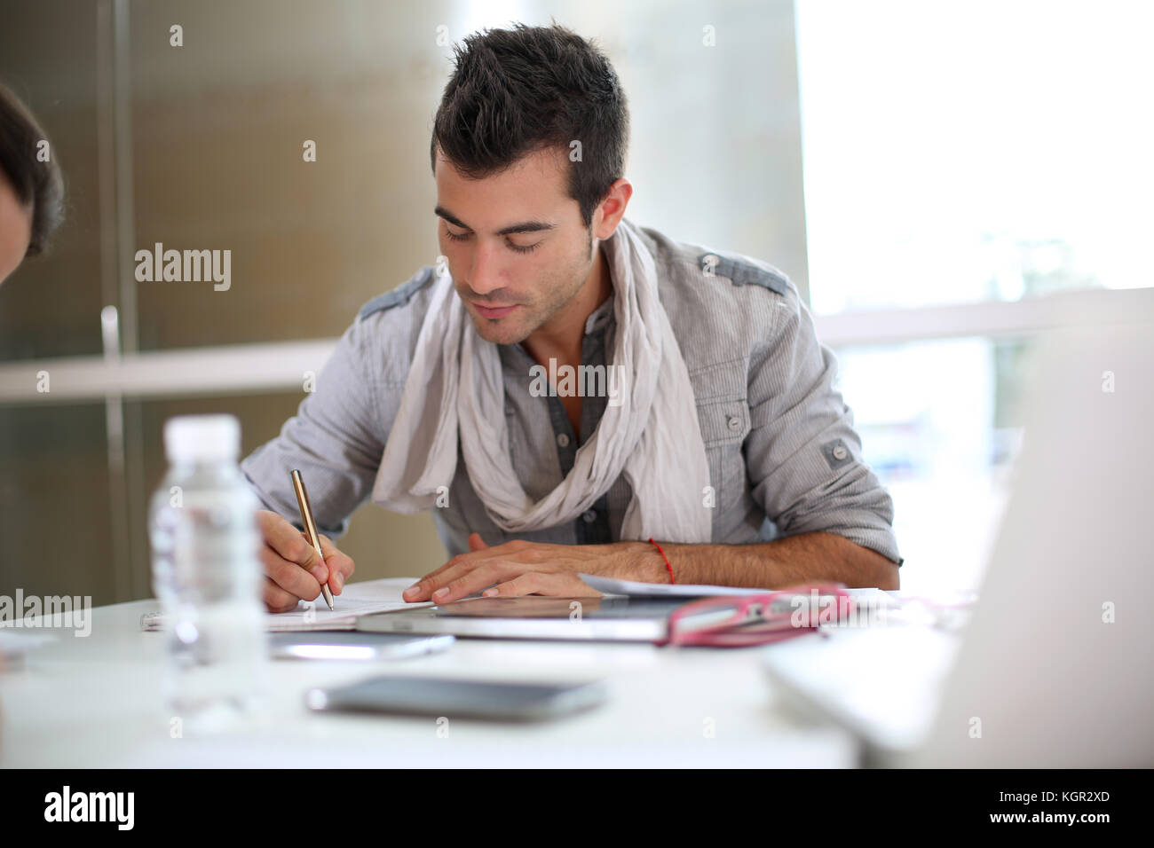 Young man being candidate for business school Stock Photo