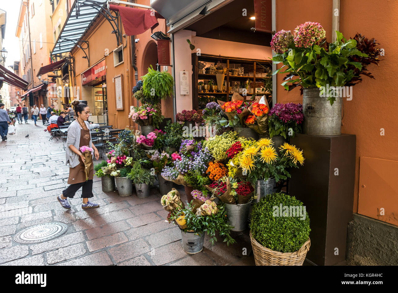 Frida's Italian Flower Stores, Via Drapperie, Bologna city life, Italy