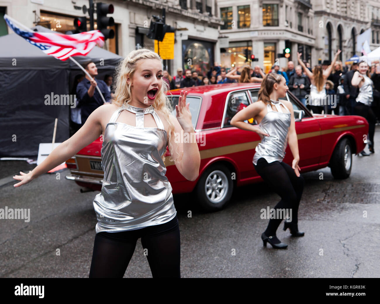 The West End Kids performing some scenes from  the West End Show  'Made in Dagenham', during the Regents Street Motor  Show 2017 Stock Photo