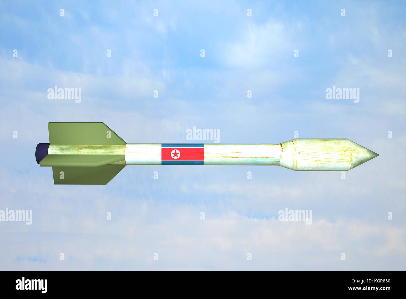3d render of a missile with flag of North Korea Stock Photo