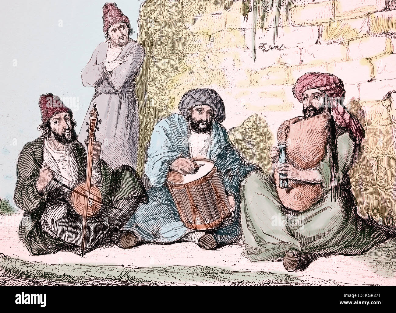 Asia. Persia. Persian musicians, 19th century. Stock Photo