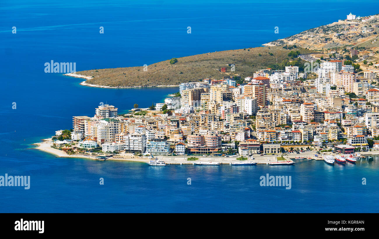Albania aerial view of Saranda (Sarande Stock Photo Alamy