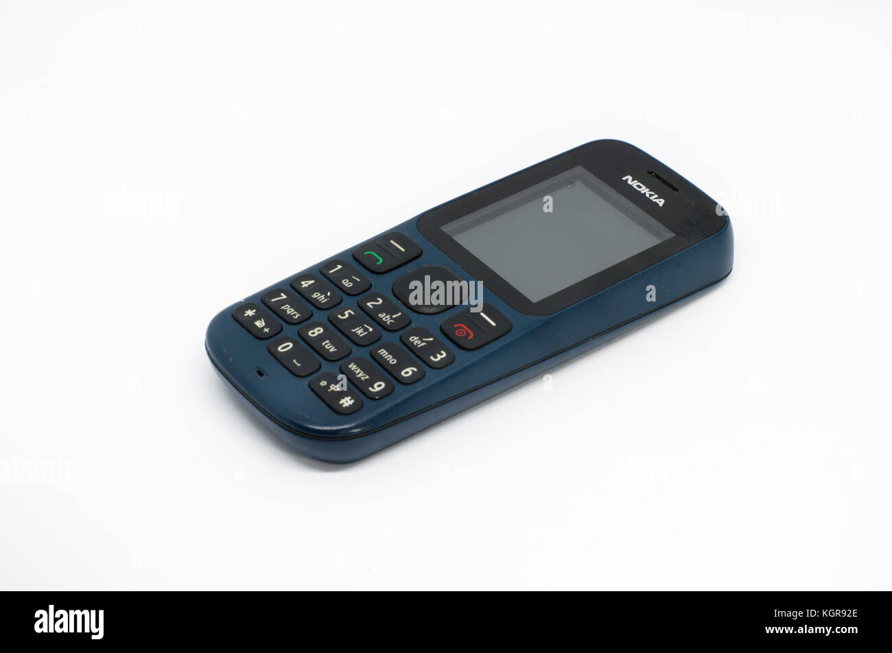 Selangor,Malaysia - November 9th 2017 : Nokia old cellphone isolated on a white background.NOKIA, is a Finnish multinational communications, informati Stock Photo