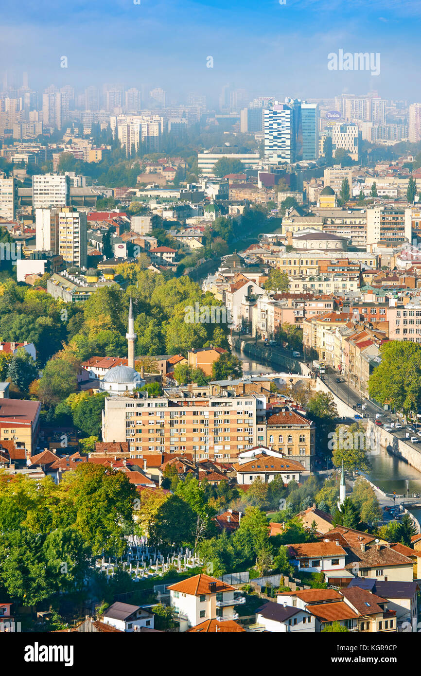 Aerial view of Sarajevo, capital city of Bosnia Herzegovina Stock Photo