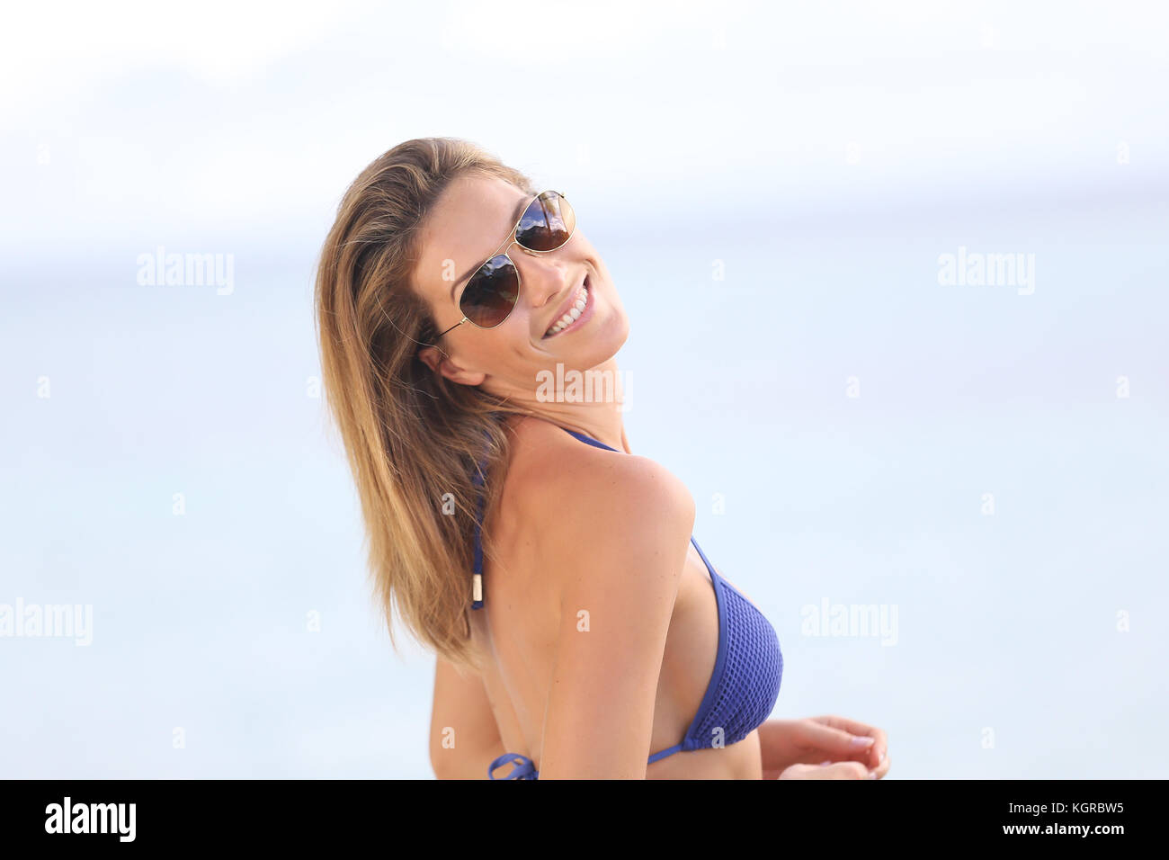 Young Woman White Tiny Bikini Posing Stock Photo 1110229964
