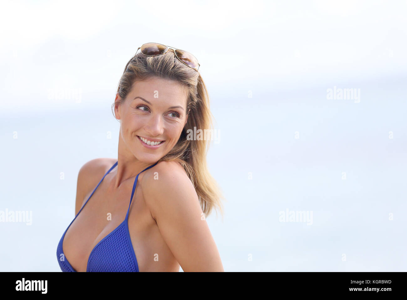 Summer background with fashion woman swimsuit bra and beach accessories top  view. Summer background Stock Photo - Alamy