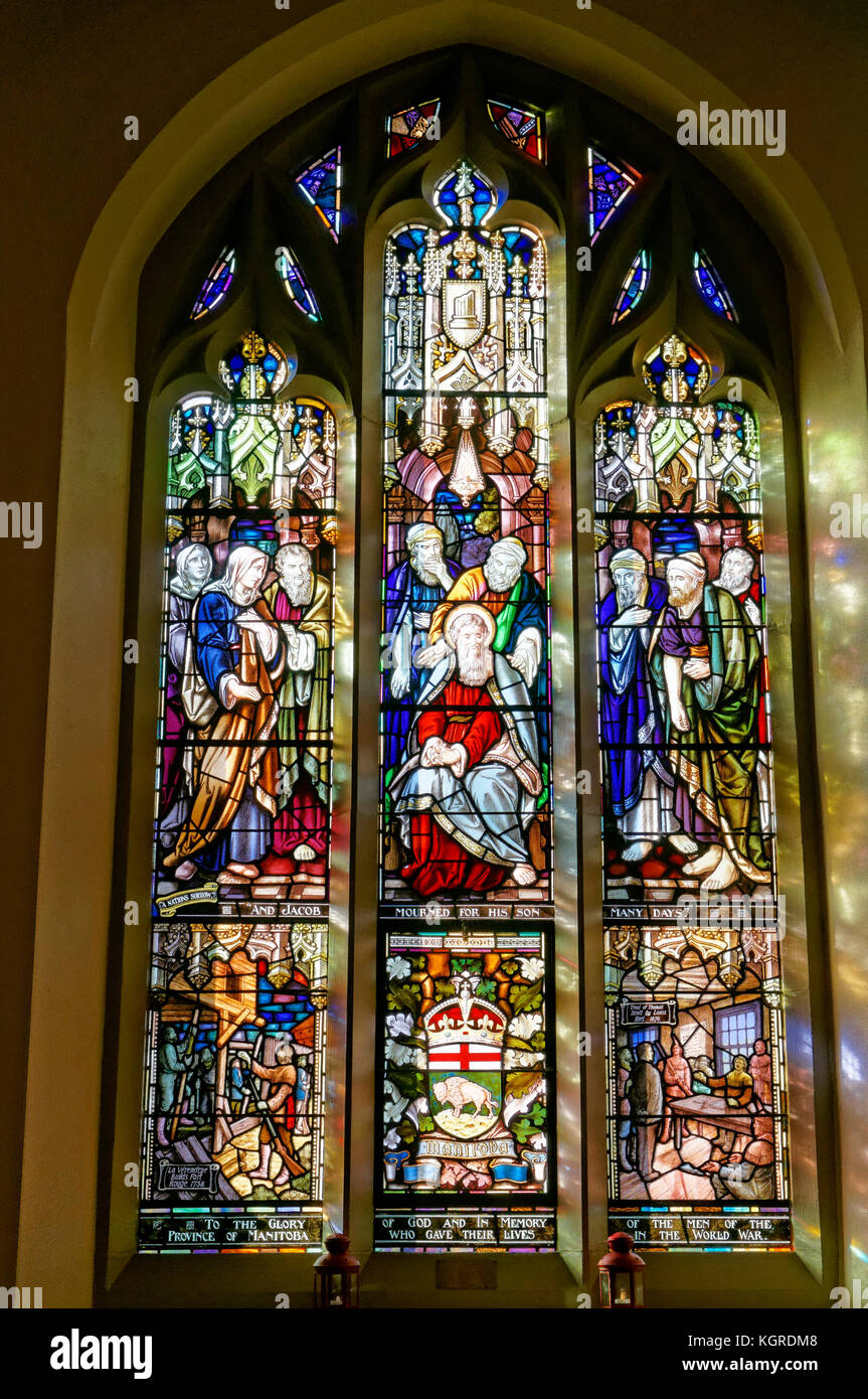 The Manitoba stained glass window in the Canadian Memorial United Church, Vancouver, BC, Canada Stock Photo