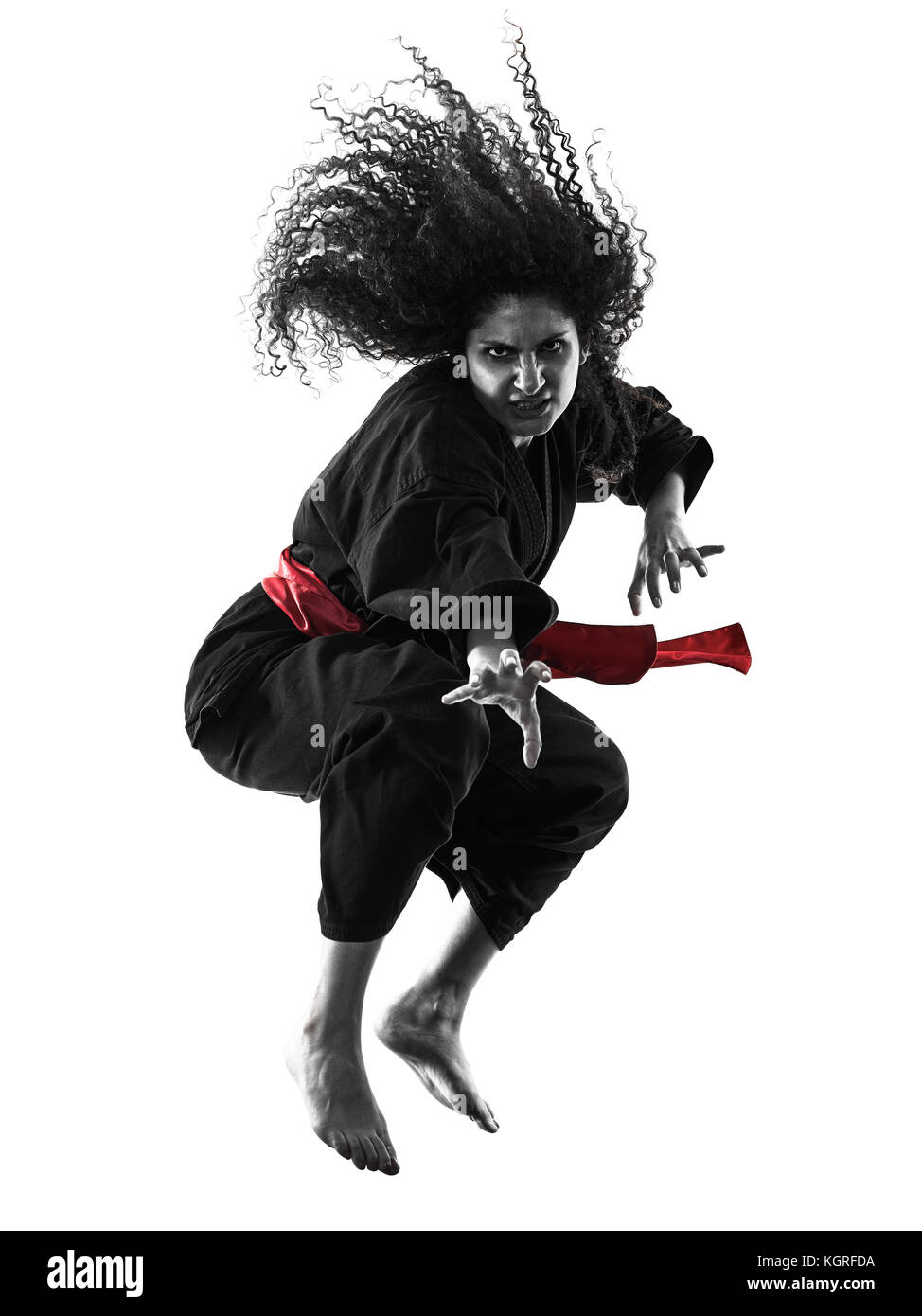 one caucasian woman practicing martial arts Kung Fu Pencak Silat in