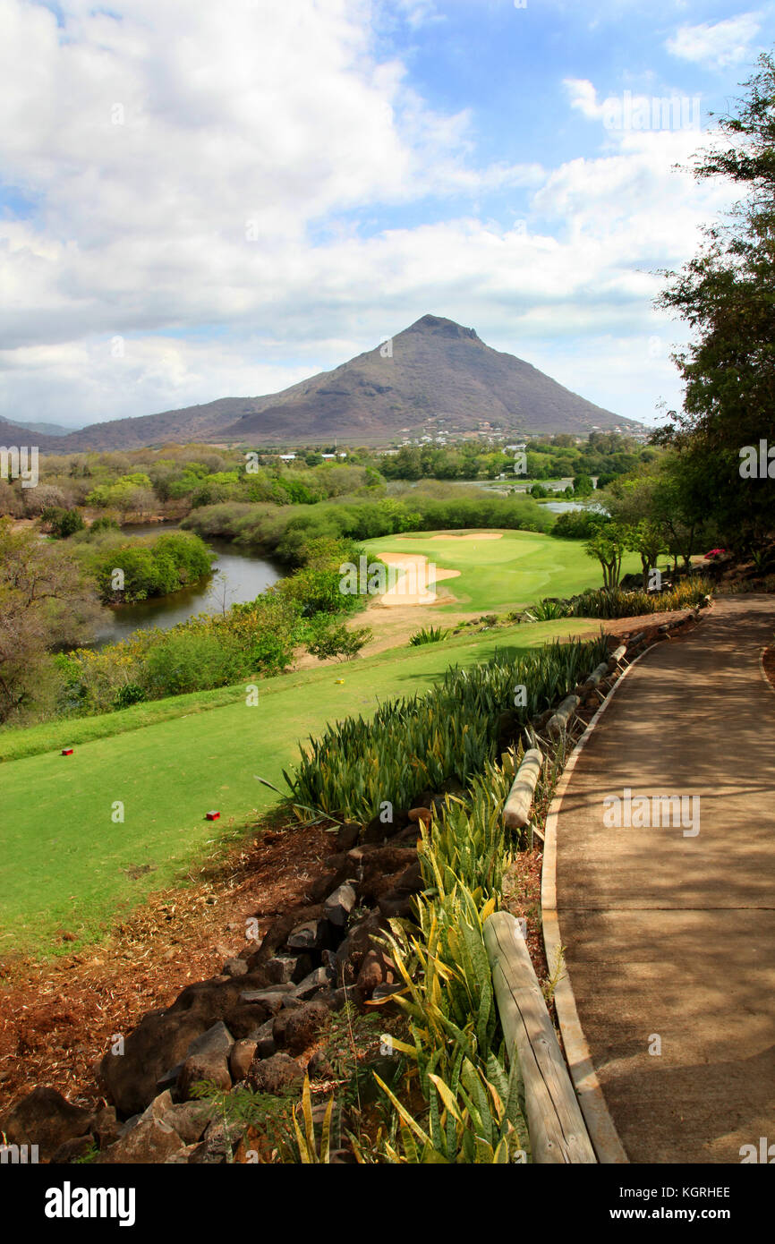 View of Mauritius golf course Stock Photo