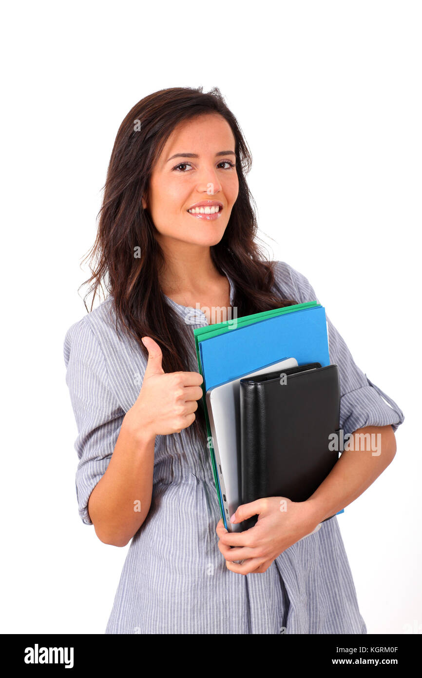 Young college girl showing thumb up Stock Photo - Alamy