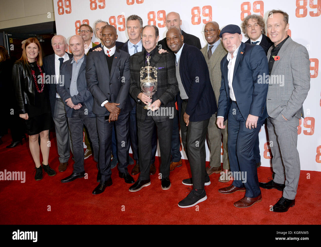 Photo Must Be Credited ©Alpha Press 078237 08/11/2017 Amy Lawrence, Theo Foley, Nick Hornby, Tony Adams, Alan Smith, Paul Davis, David O'Leary, George Graham, Steve Bould, Michael Thomas, Ian Wright, Perry Groves, Alan Davies and Lee Dixon the 89 World Movie Premiere held at Odeon Holloway Cinema in London Stock Photo