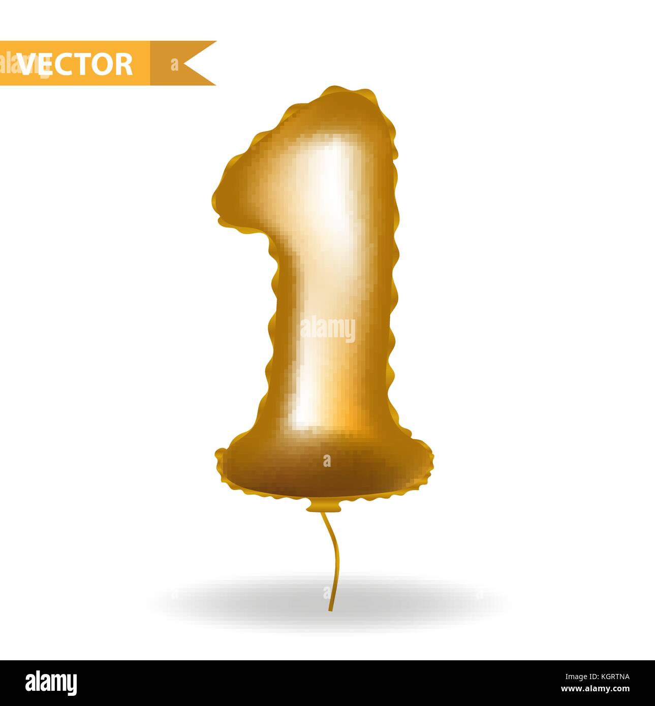 Golden yellow balloon number 1. Isolated on white background. Vector ...