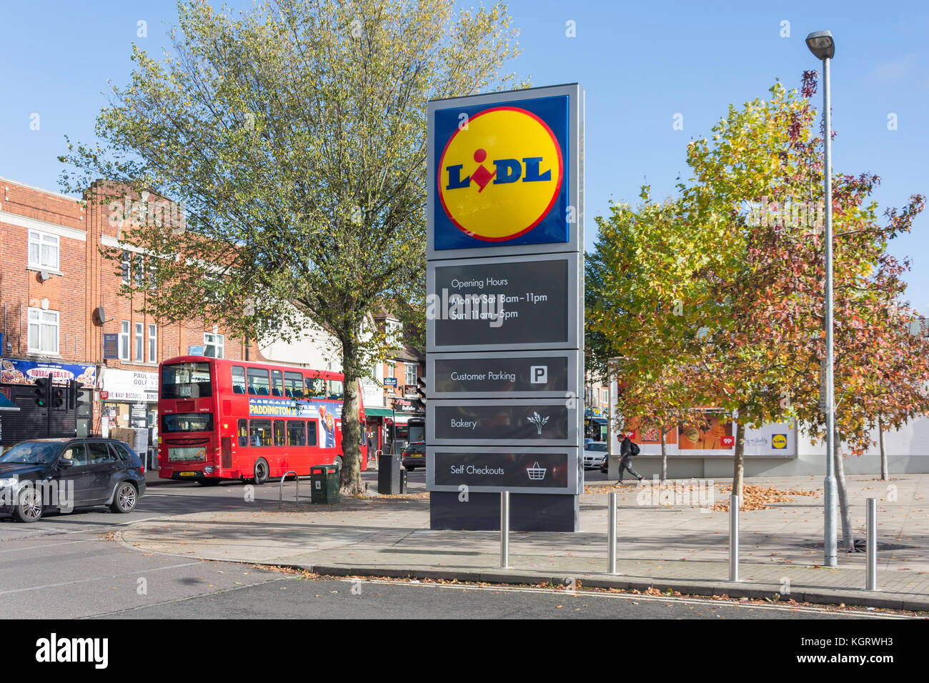 Lidl supermarket entrance sign, Hanwell Broadway, Hanwell, London