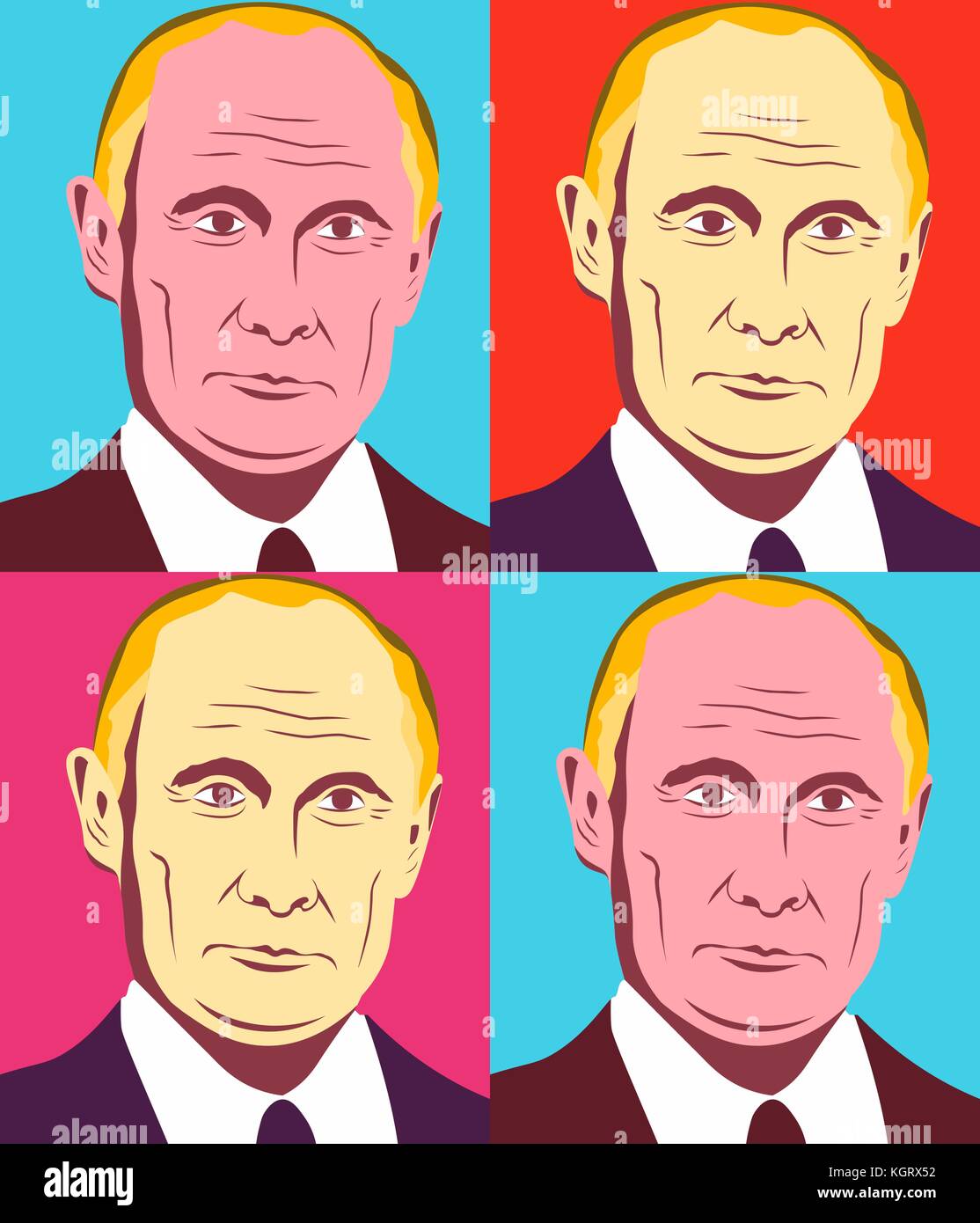 November 10 2017 Editorial illustration of the Russian Federation President Vladimir Putin in Andy Warhol style. Stock Vector