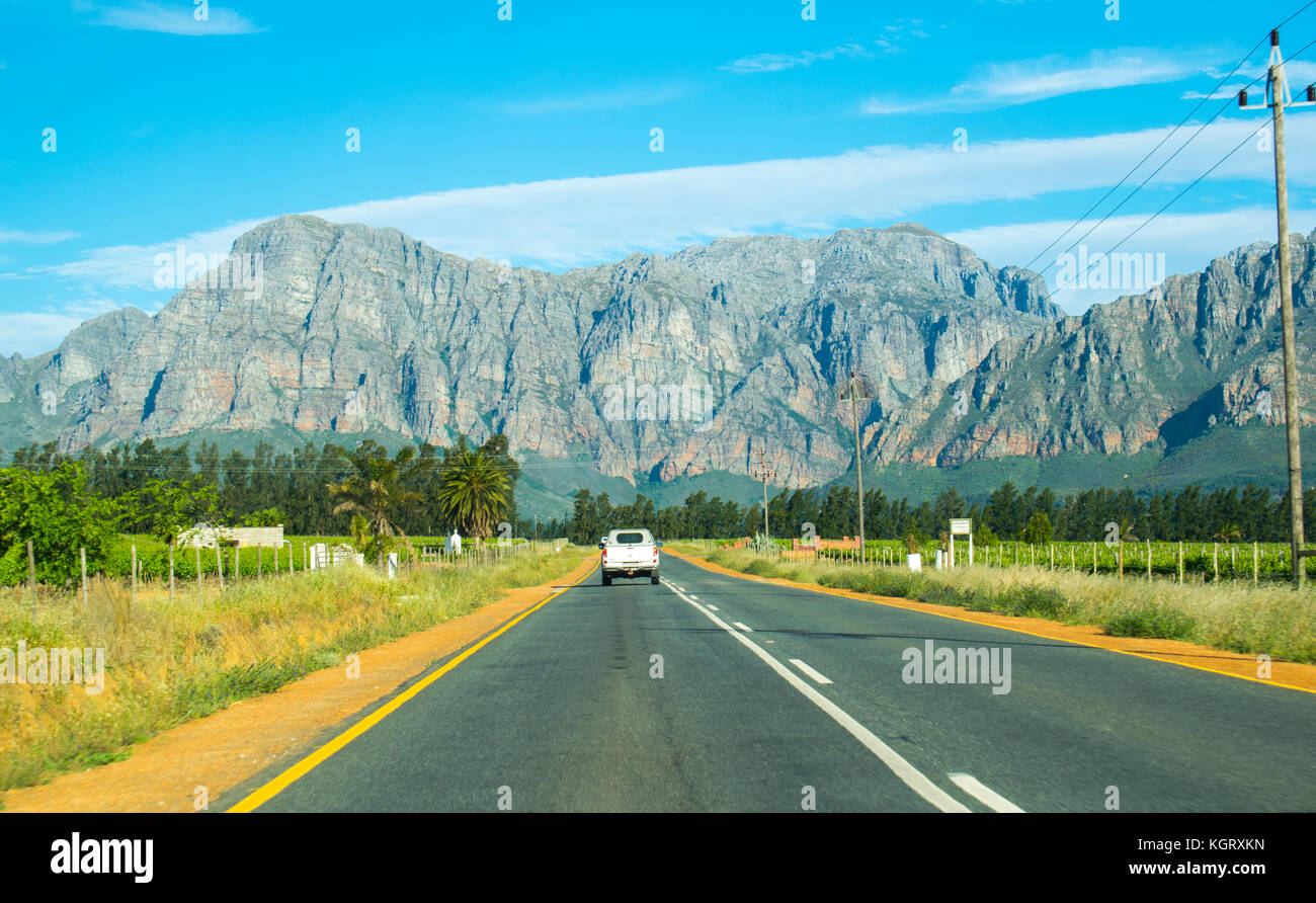 Travel through the beautiful mountains and winelands of Western Cape, South Africa Stock Photo