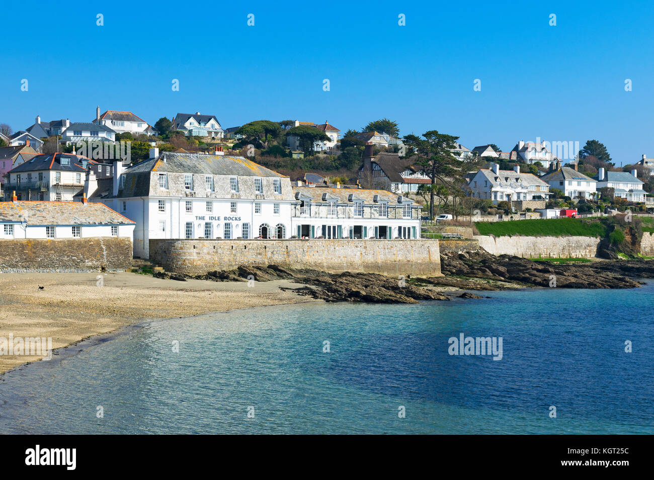the idle rocks hotel and homes overlooking the bay at st.mawes in cornwall, england, britain, uk. Stock Photo