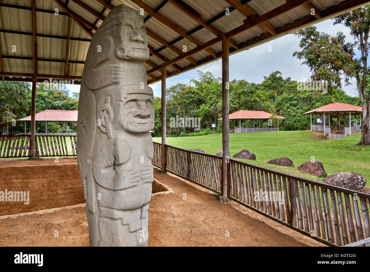 demon statue in archeological statues in Alto De Las Piedras,  San Jose de Isnos, San Agustin, Colombia, South America Stock Photo