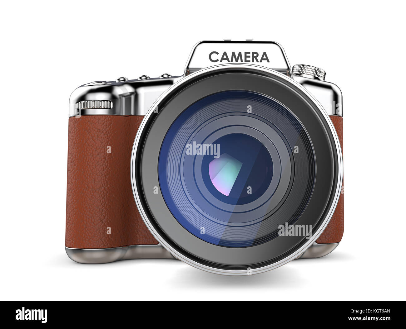 Non branded SLR camera vintage retro style. Front view. 3D render. Stock Photo
