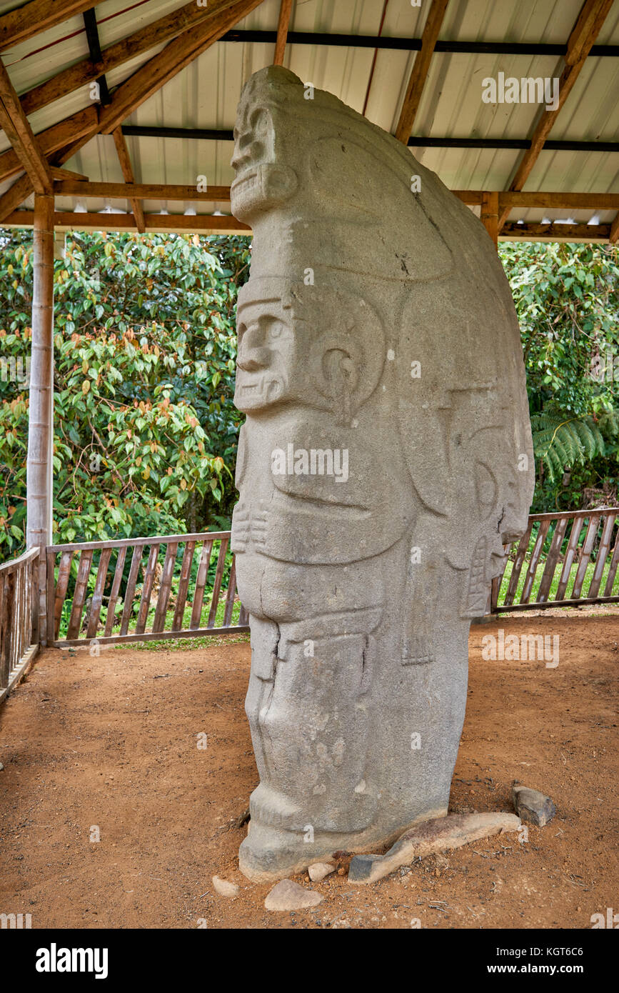 archeological statues in Alto De Las Piedras,  San Jose de Isnos, San Agustin , Colombia, South America Stock Photo