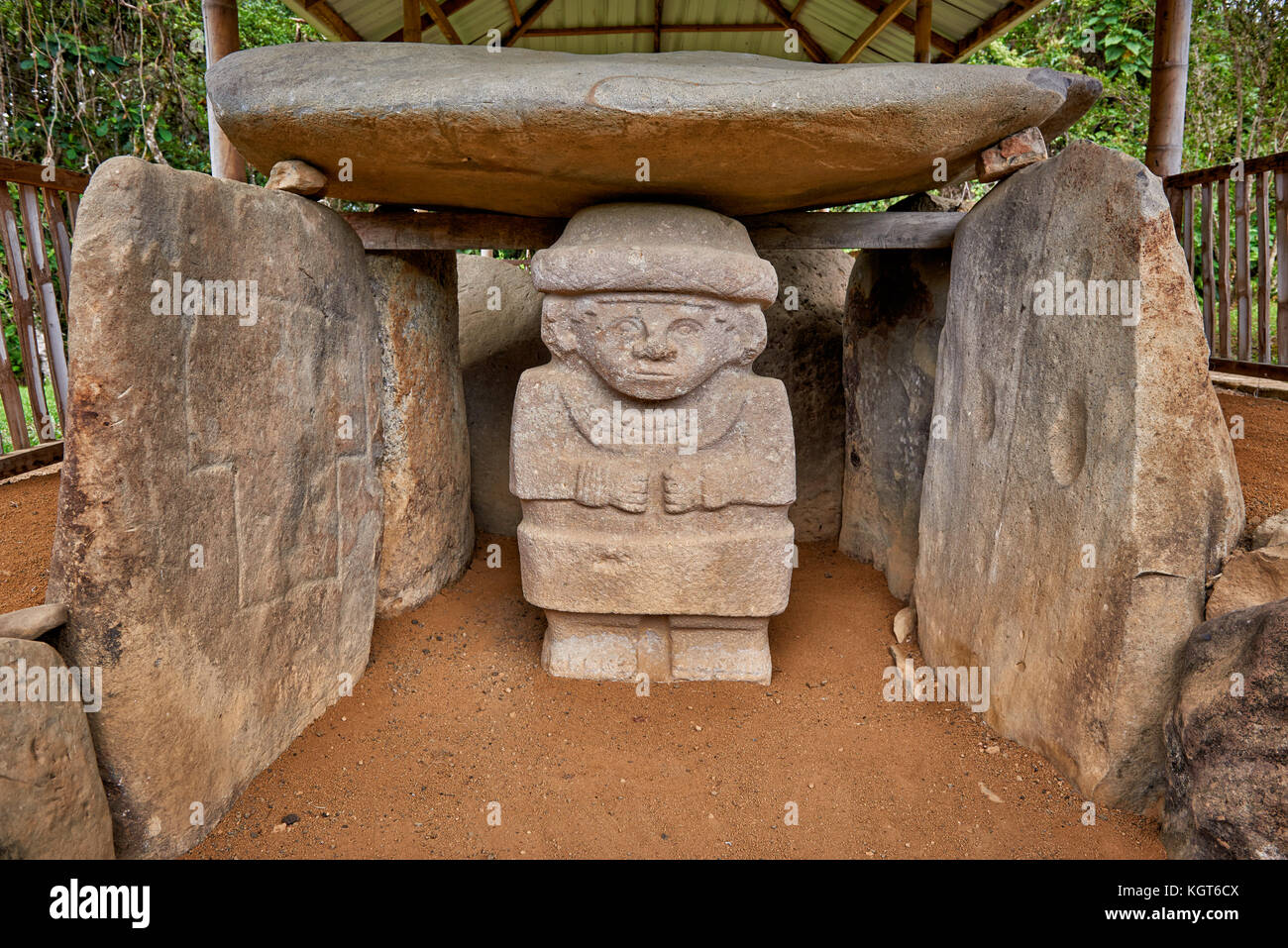 archeological statues in Alto De Las Piedras,  San Jose de Isnos, San Agustin , Colombia, South America Stock Photo