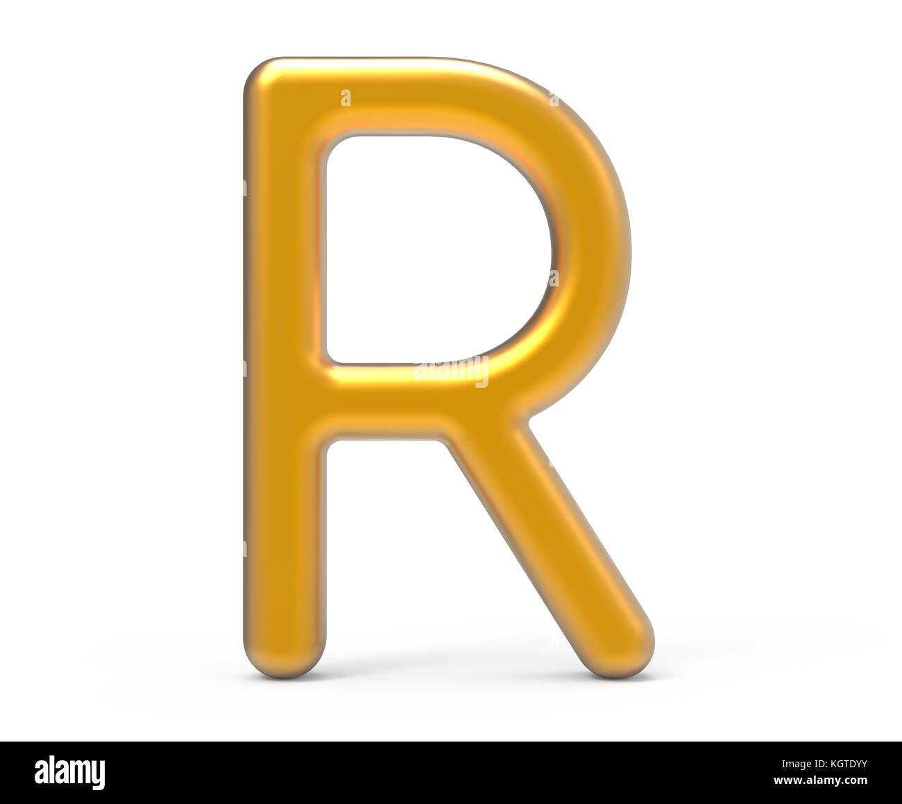 3D render metallic alphabet R, thin and glossy golden 3D font design ...