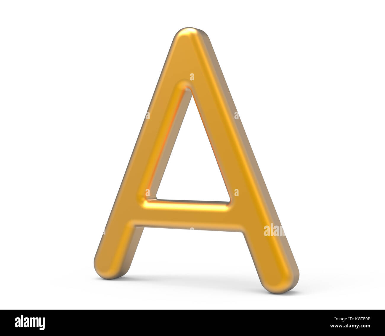 3D render metallic alphabet A, thin and glossy golden 3D font design ...