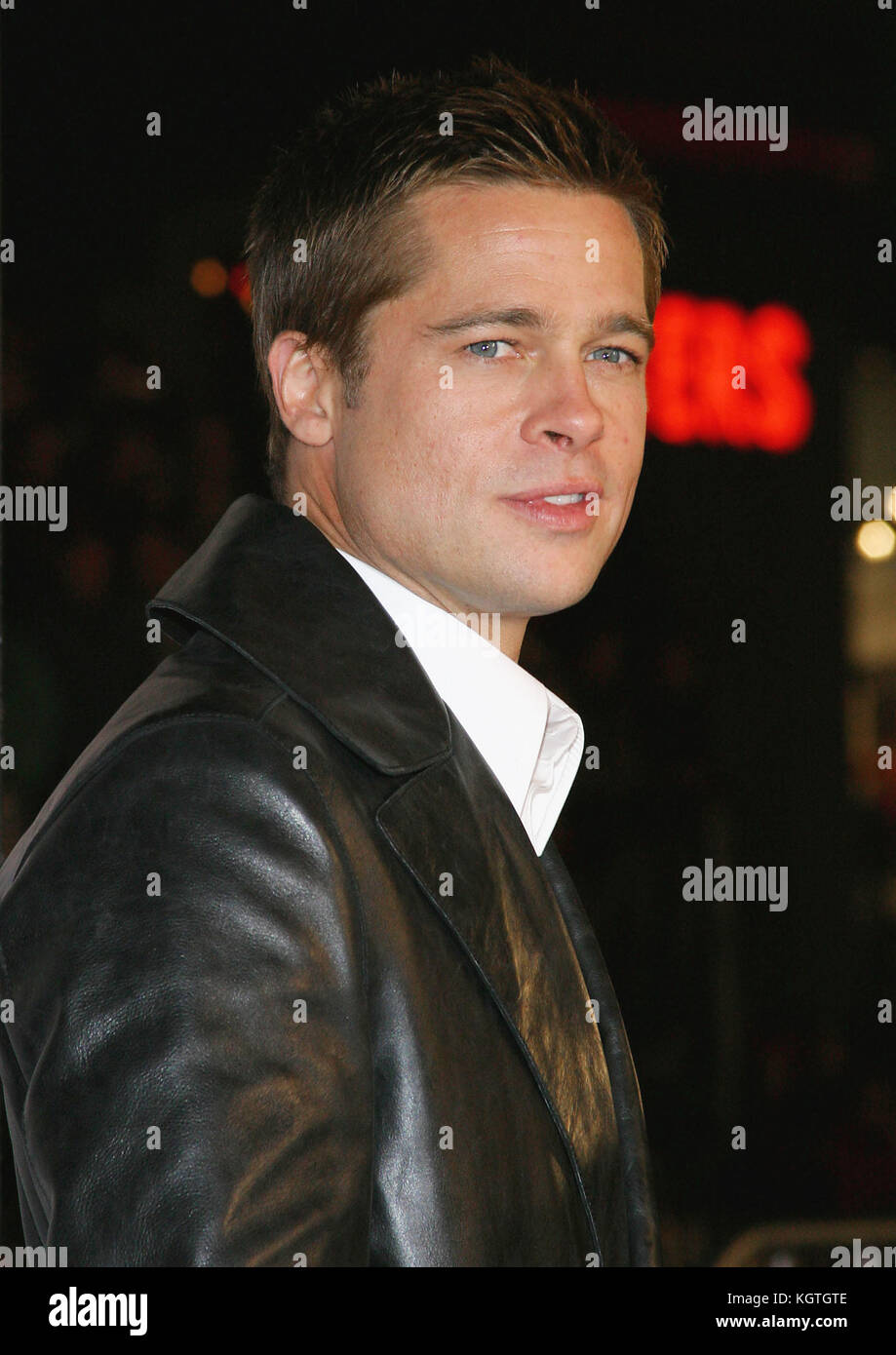 Brad Pitt arriving at the 'Ocean's 12' Premiere held at Grauman's Chinese Theatre in Los Angeles on Wednesday, December 8, 2004.Brad Pitt -  = People,  Three quarters, Premiere, Awards show,  Arrival, Red Carpet Event, Vertical, Smiling, Film Industry,  USA, Movie actor, movie celebrity, Artist, Celebrity, Looking At Camera, Photography, Arts Culture and Entertainment,  Attending an event,  Bestof, One Person, Stock Photo