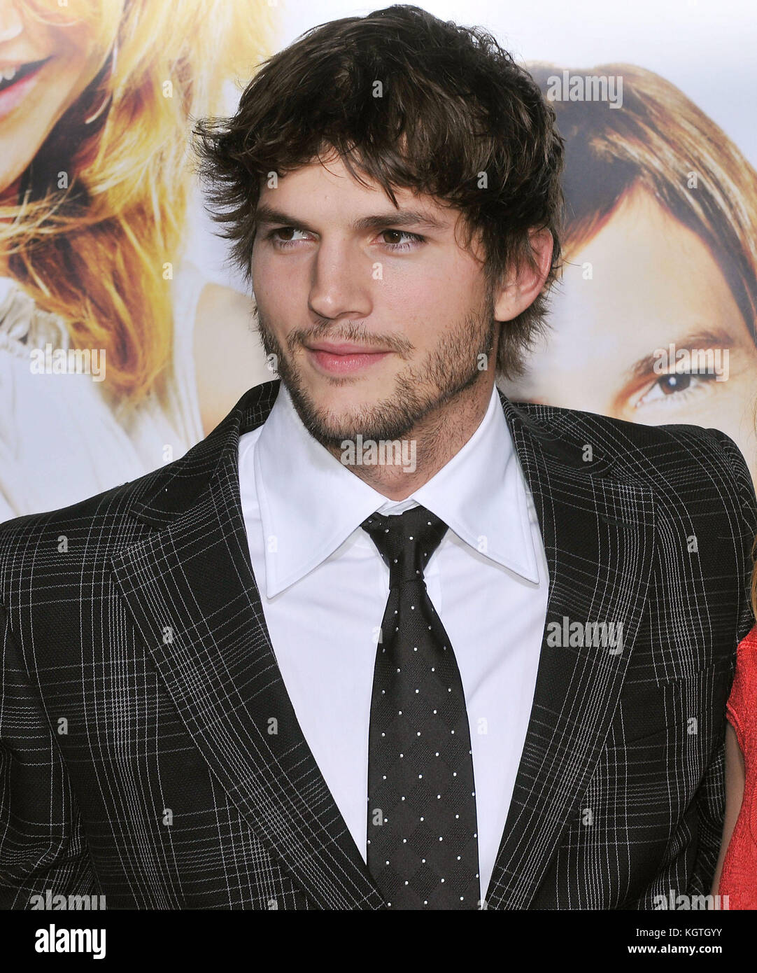 Ashton Kutcher, What Happens In Vegas Premiere at the Westwood Village Theatre In Los Angeles.  three quarters smile Ashton Kutcher -  = People,  headshot Premiere, Awards show,  Arrival, Red Carpet Event, Vertical, Smiling, Film Industry,  USA, Movie actor, movie celebrity, Artist, Celebrity, Looking At Camera, Photography, Arts Culture and Entertainment,  Attending an event,  Bestof, One Person, Stock Photo