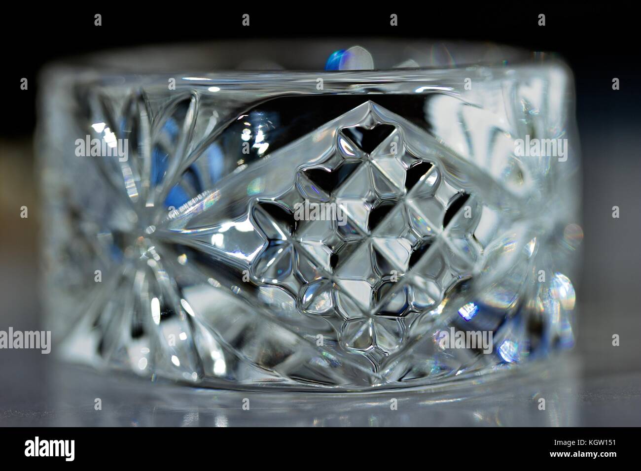 Close up view of beautiful lead crystal glass design elements Stock