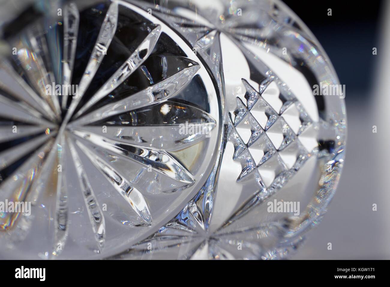 Close up view of beautiful lead crystal glass design elements Stock