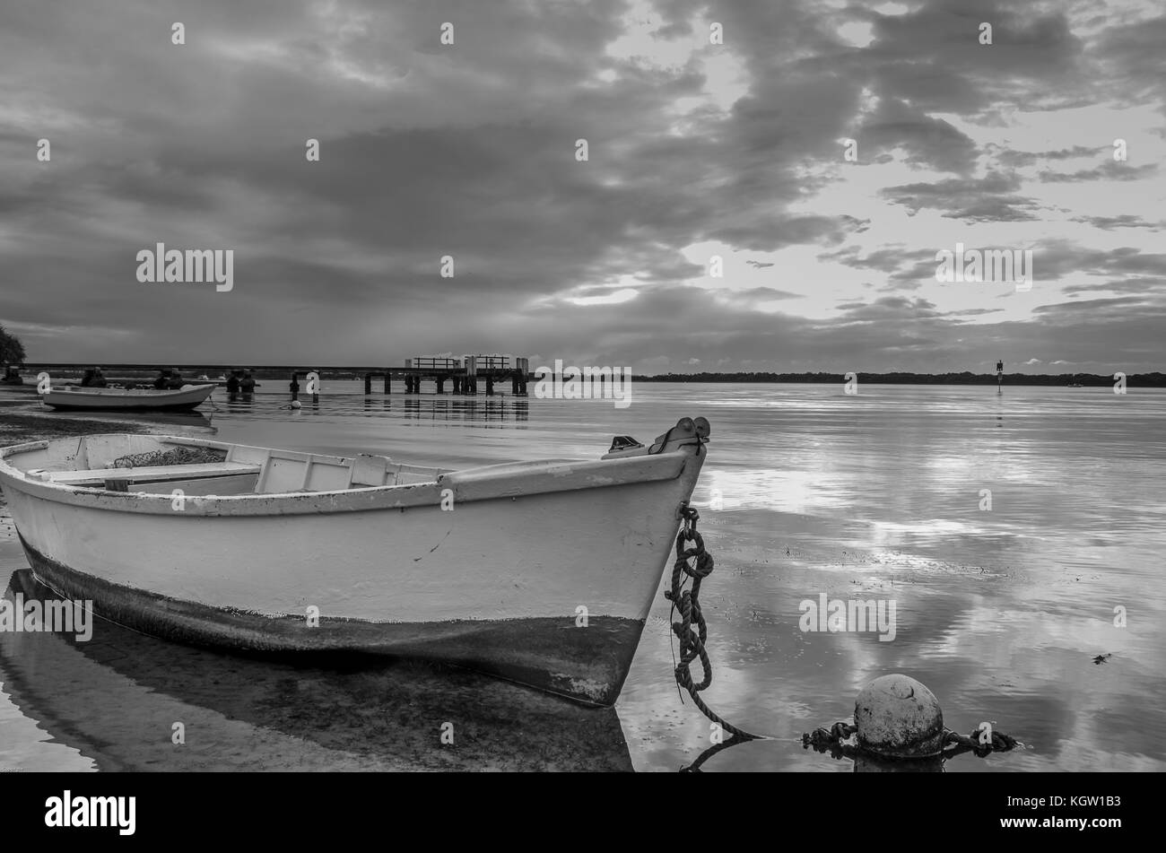 Lake dawn reflections clouds Black and White Stock Photos & Images - Alamy