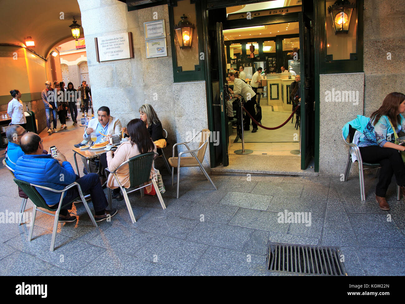 Chocolateria San Gines famous chocolate drink and churros cafe, Madrid city centre, Spain opened 1894 Stock Photo