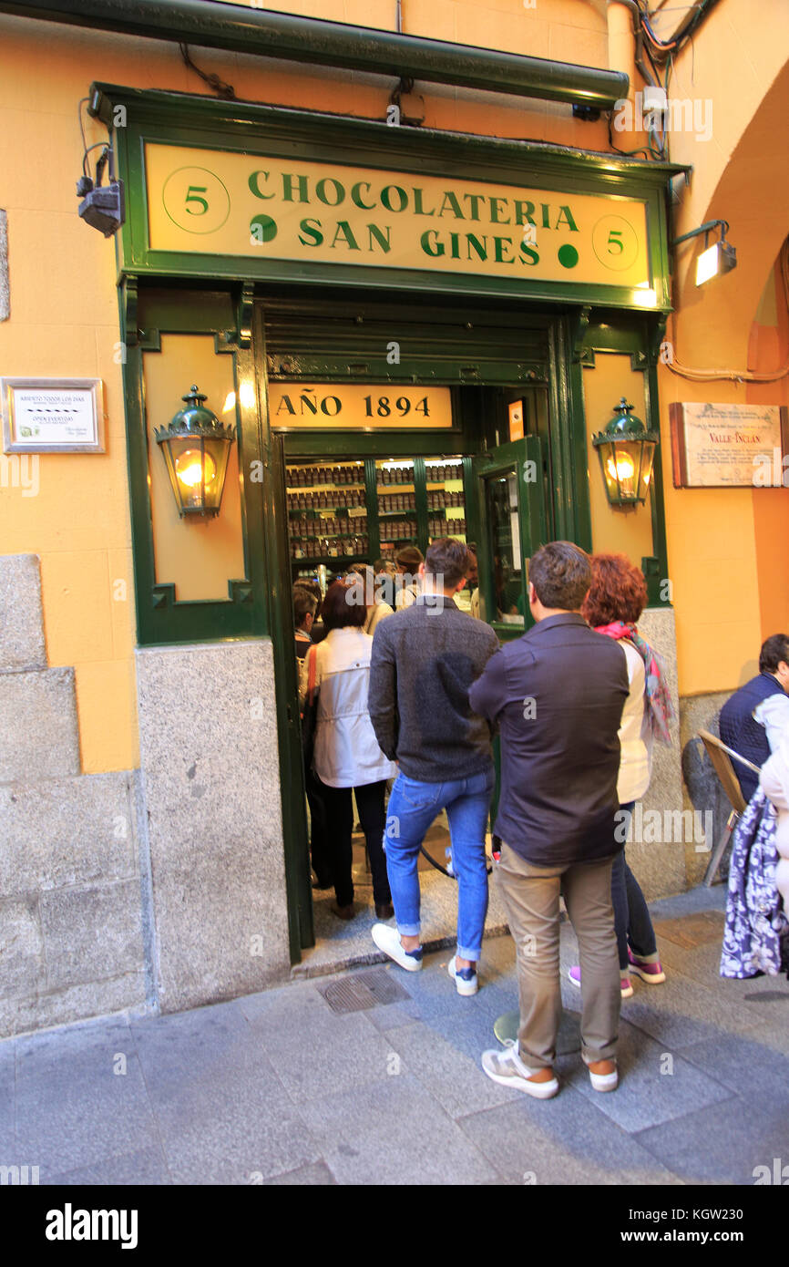 Chocolateria San Gines famous chocolate drink and churros cafe, Madrid