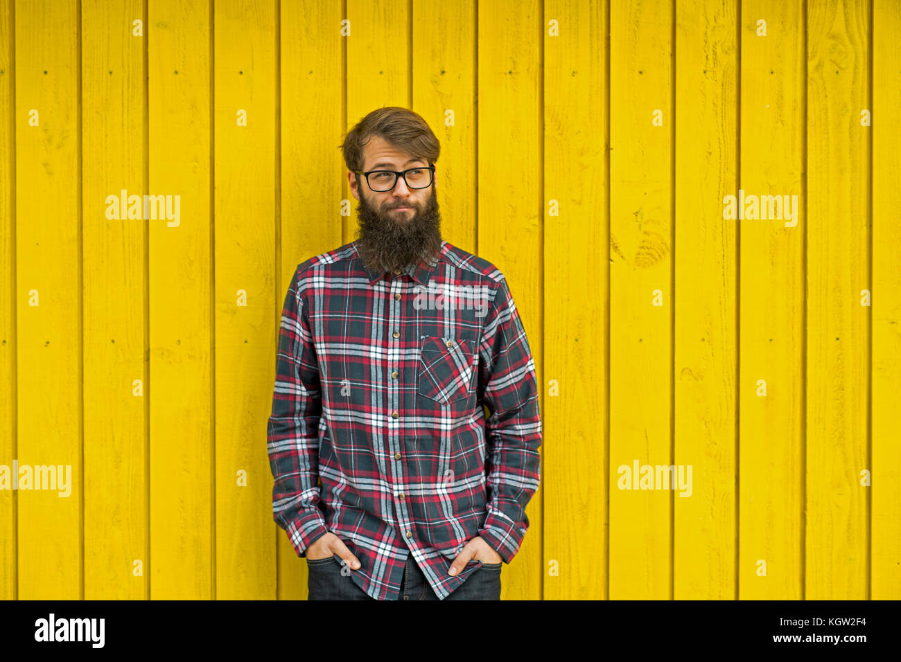 hipster man with beard and checked shirt Stock Photo