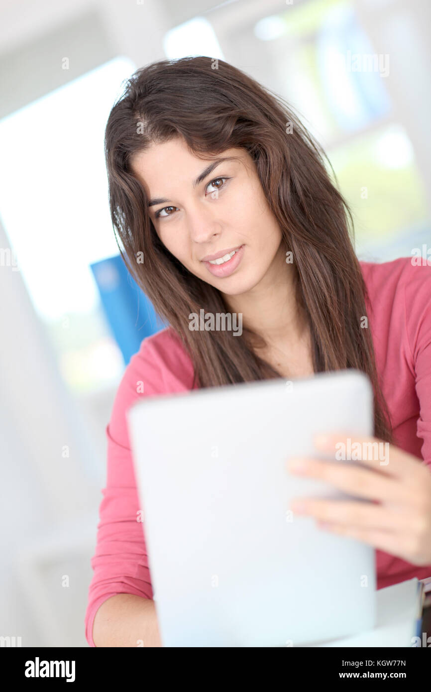 Closeup on office worker using electronic tablet Stock Photo