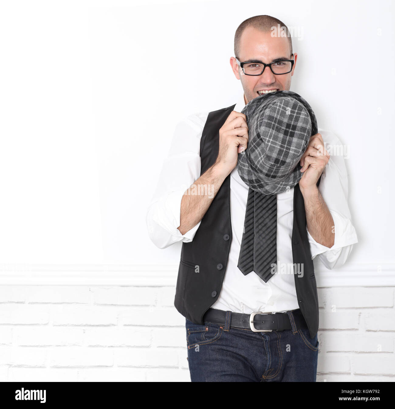 Trendy guy wearing black and white Stock Photo - Alamy