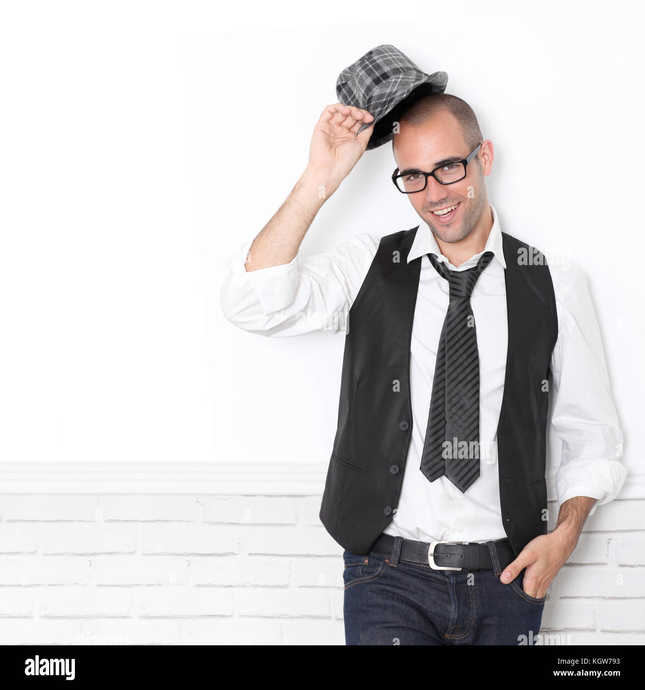 Trendy guy wearing black and white Stock Photo - Alamy