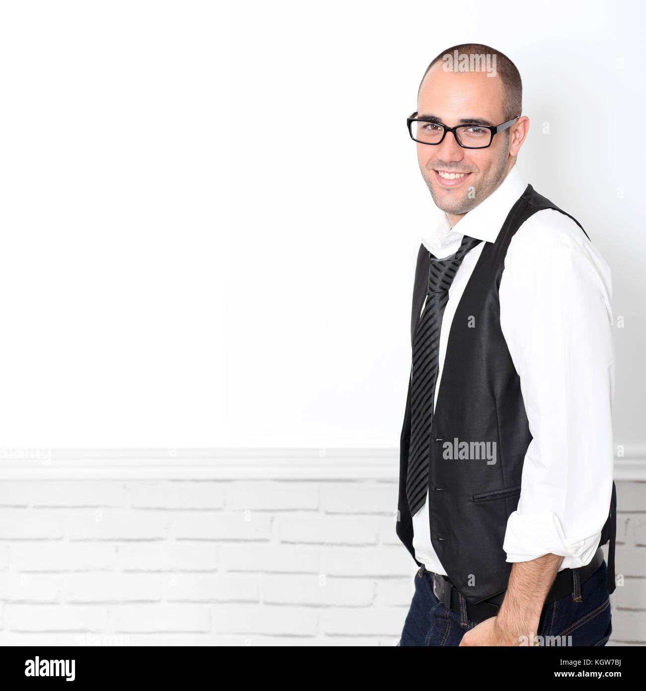 Trendy guy wearing black and white Stock Photo - Alamy