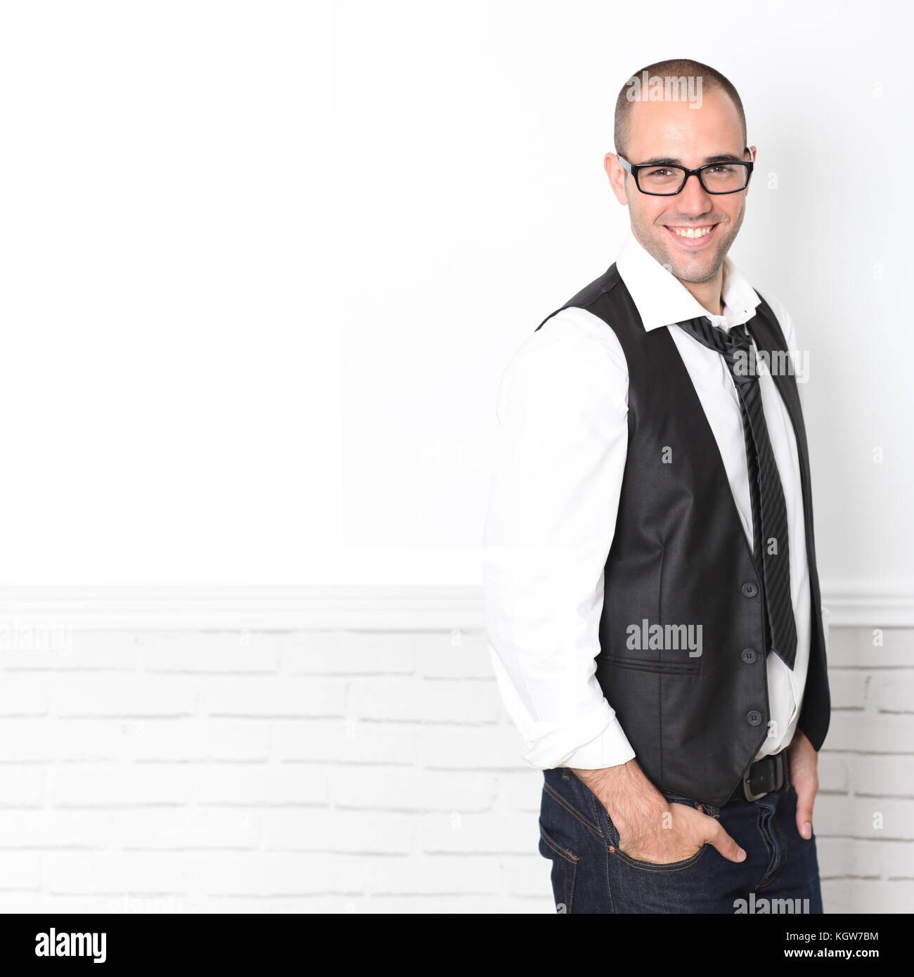 Trendy guy wearing black and white Stock Photo - Alamy