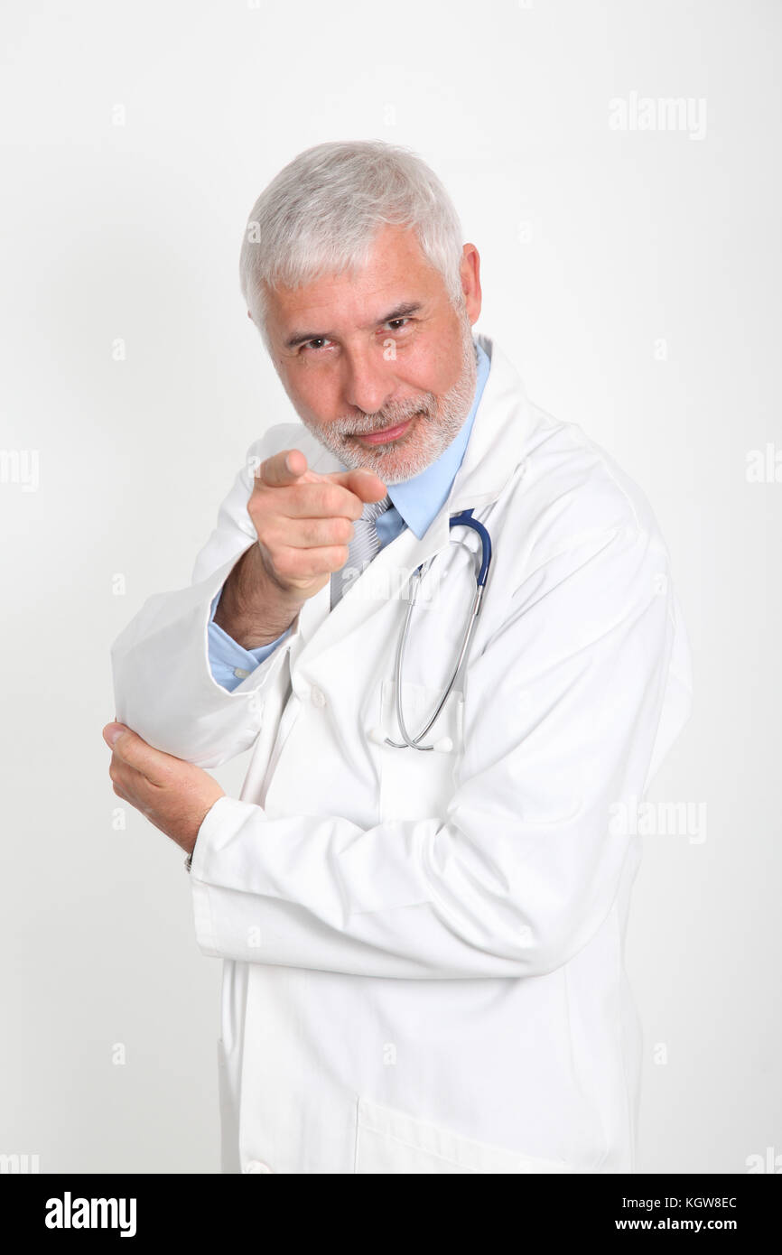 Senior doctor on white background Stock Photo - Alamy