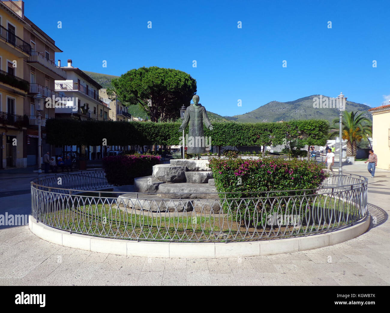 Fondi, Italy - 10 june 2013: IV Novembre square near the convent of St. Francis.. Fondi's urban core is located in the south pontino halfway between R Stock Photo