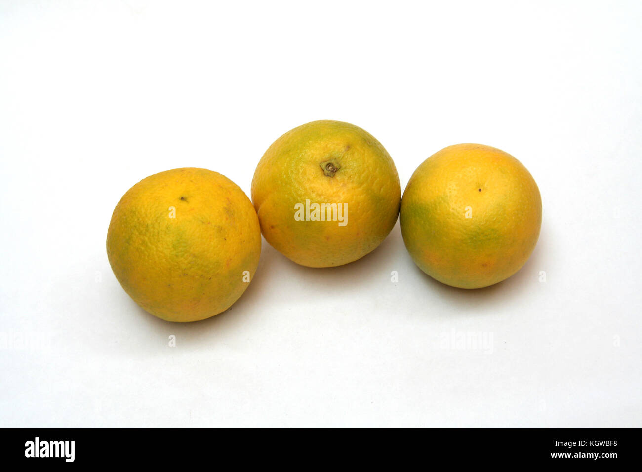 Three yellowskinned, sweet lemon fruits isolated on white background Stock Photo Alamy