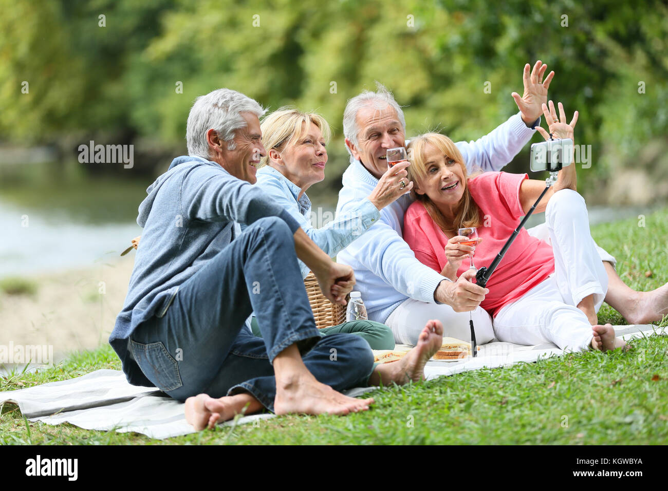 Group of senior people making selfy picture Stock Photo