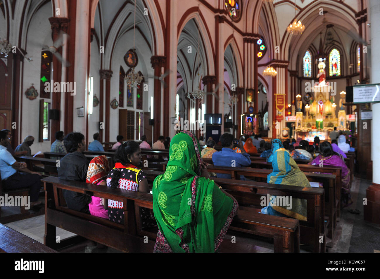 PONDICHERRY, INDIA - November 2017: Sunday morning at the Basilica of ...