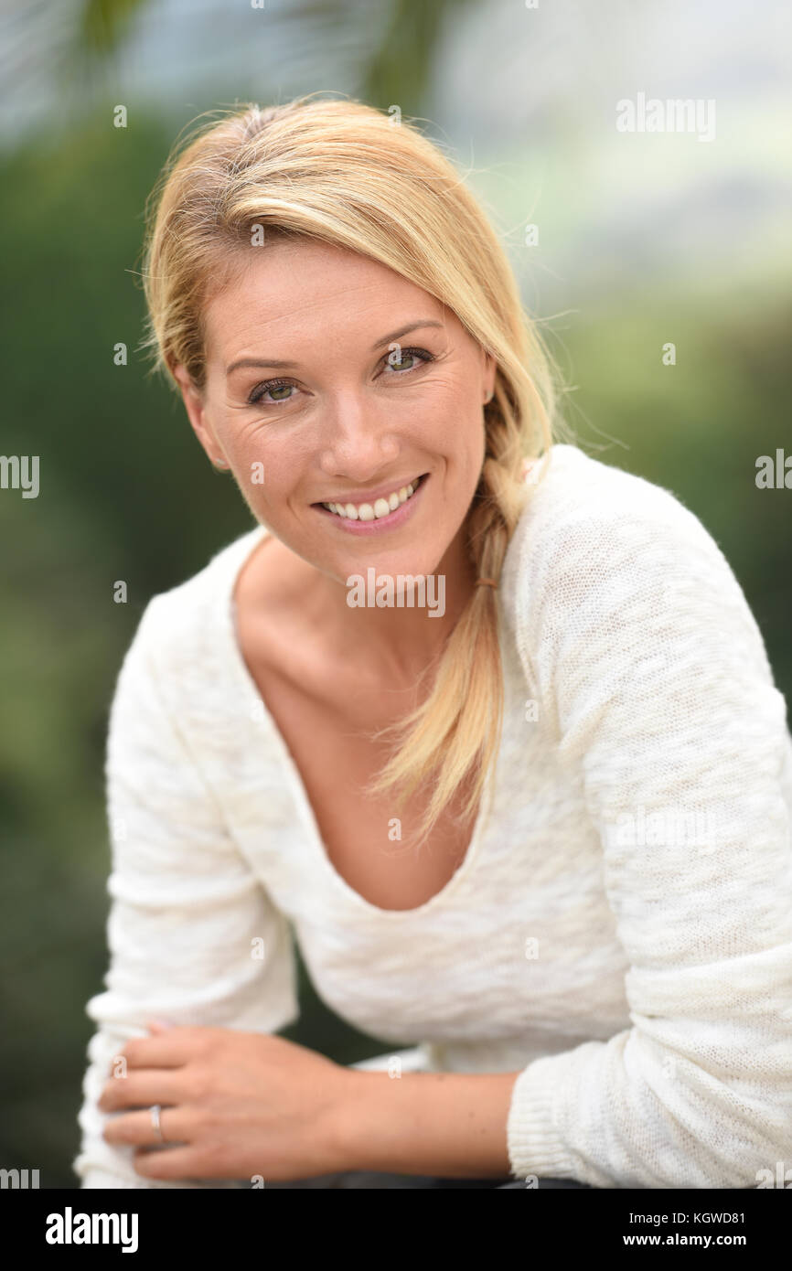 Portrait of attractive middle-aged blond woman Stock Photo