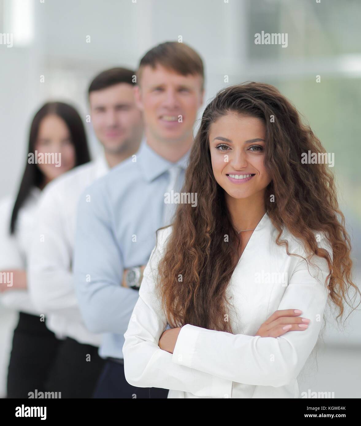 woman leader at the head of the business team Stock Photo - Alamy