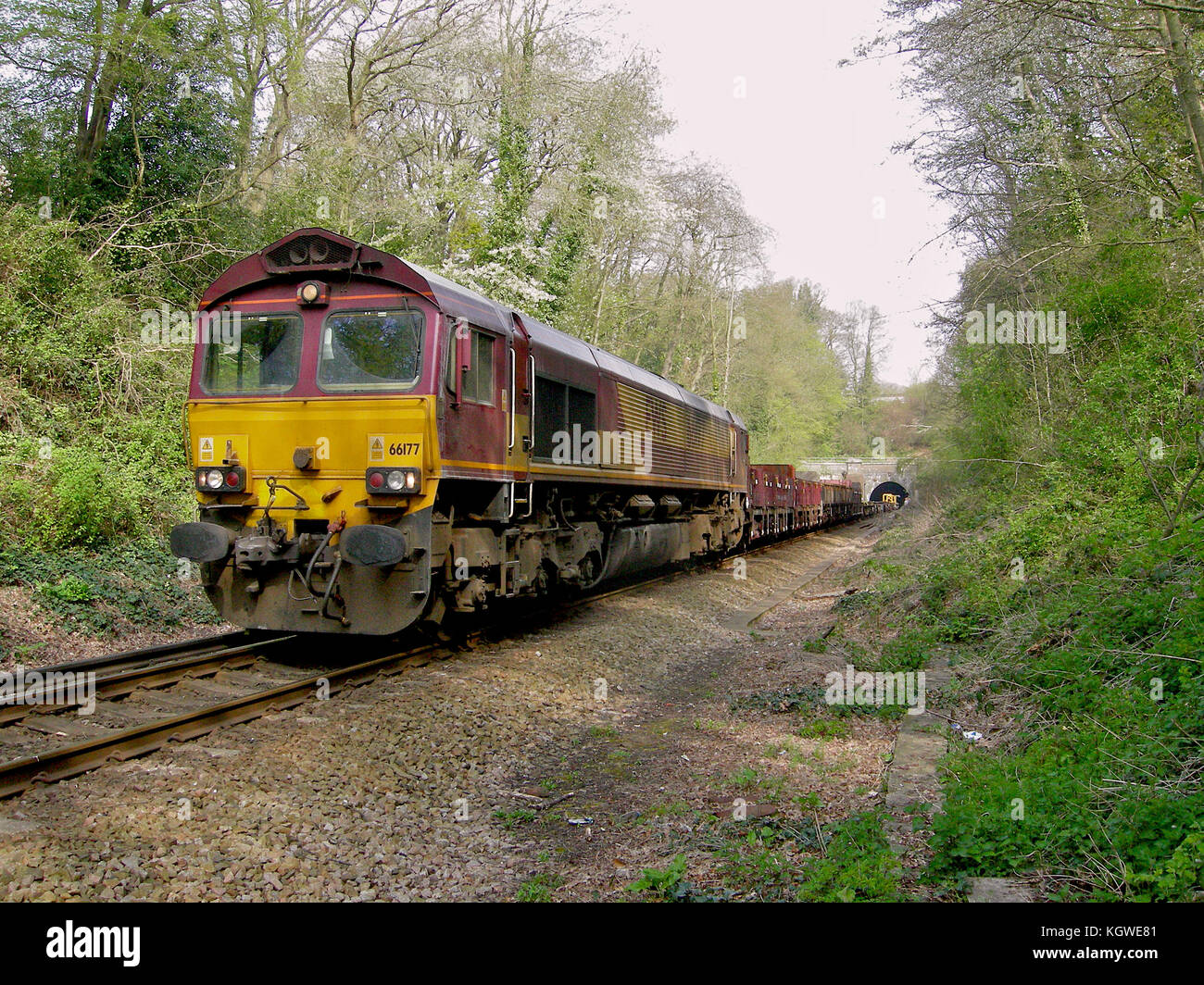 Class 66 on an engineers train near Fareham, England Stock