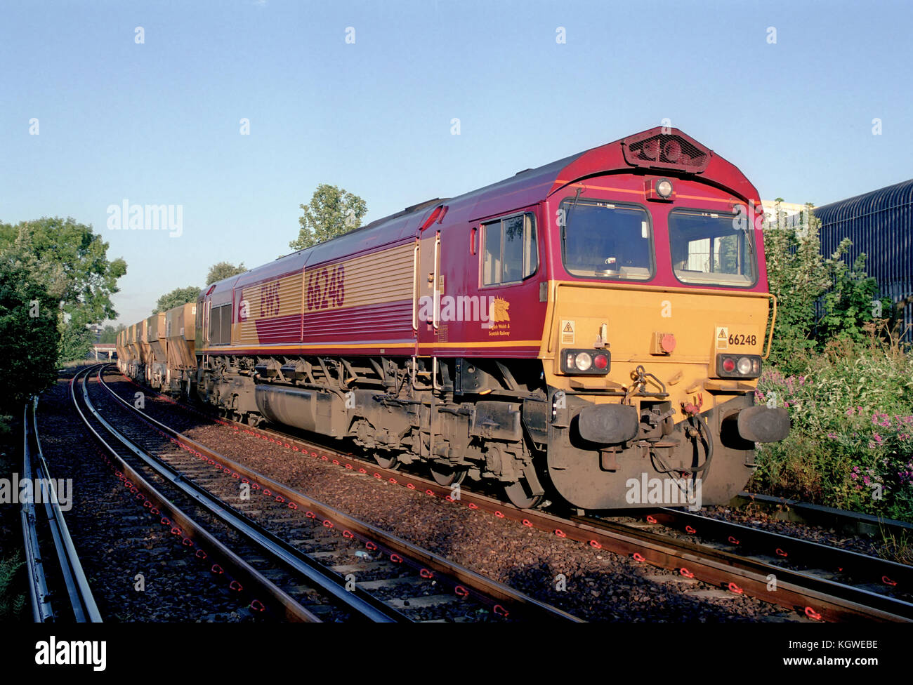 Class 66 locomotive on a freight train near Acton, London Stock Photo ...