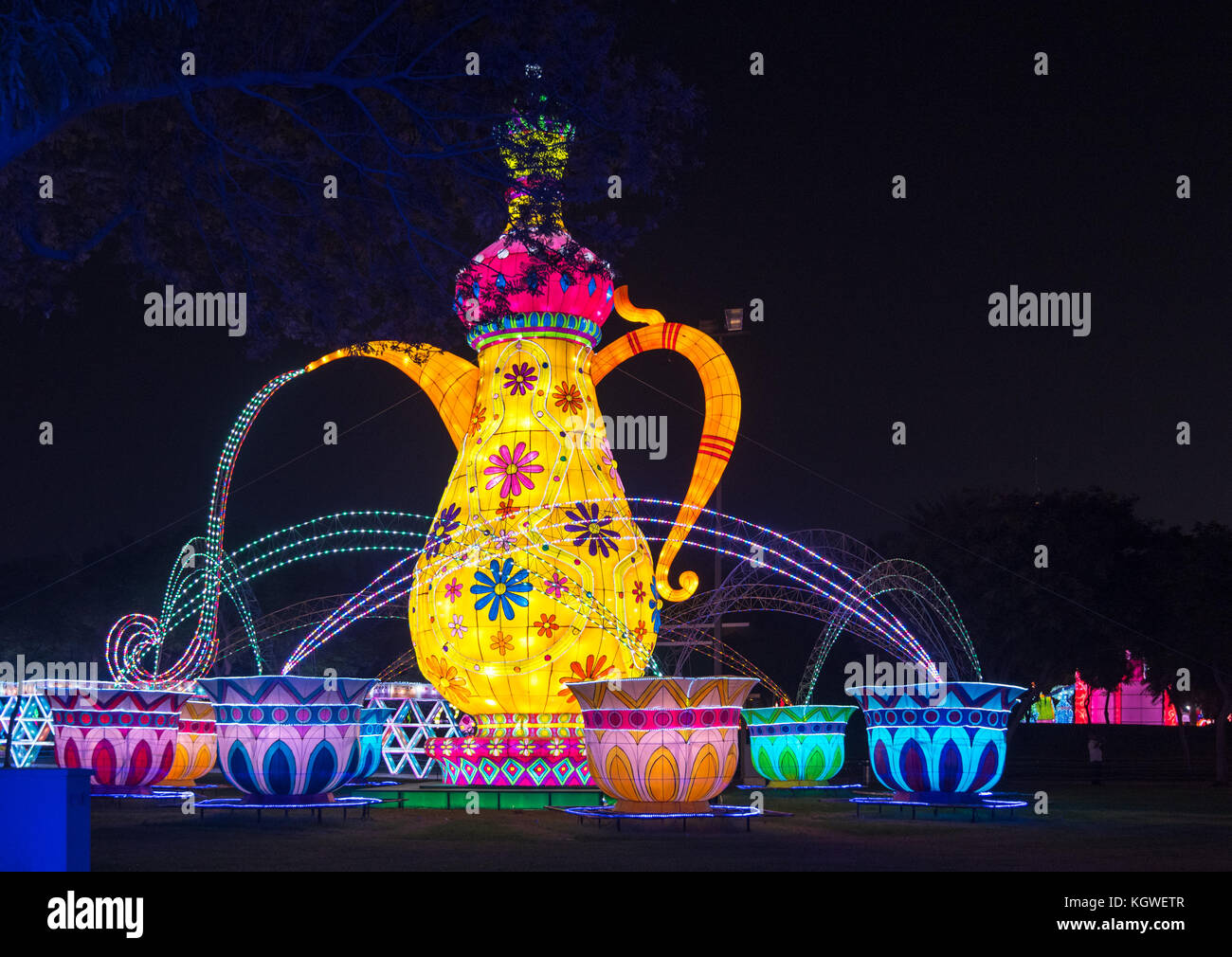 DUBAI, UAE 28OCT2017 Coffee Pot at Dubai Garden Glow, an evening